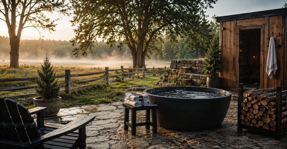 YMF outdoor recovery field picks with sauna and cold plunge setting