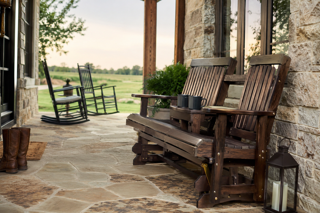 Amish-crafted heavy-duty rollback console porch glider bench