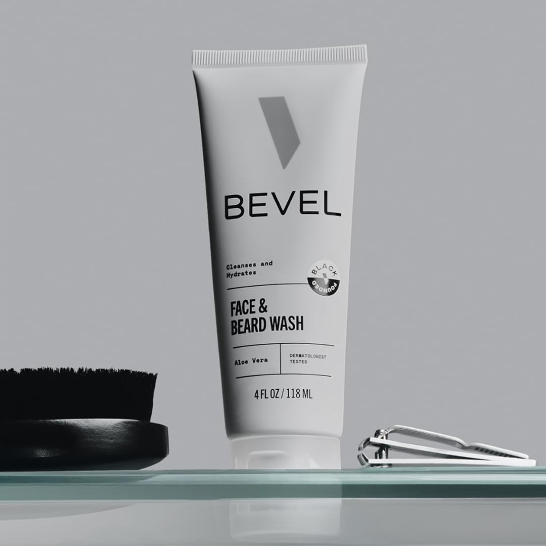 Bevel Face & Beard Wash For Men With Witch Hazel & Aloe Vera Cleansing Mens Face Wash That Hydrates and Brightens Skin and Softens Beard, 4 FL Oz