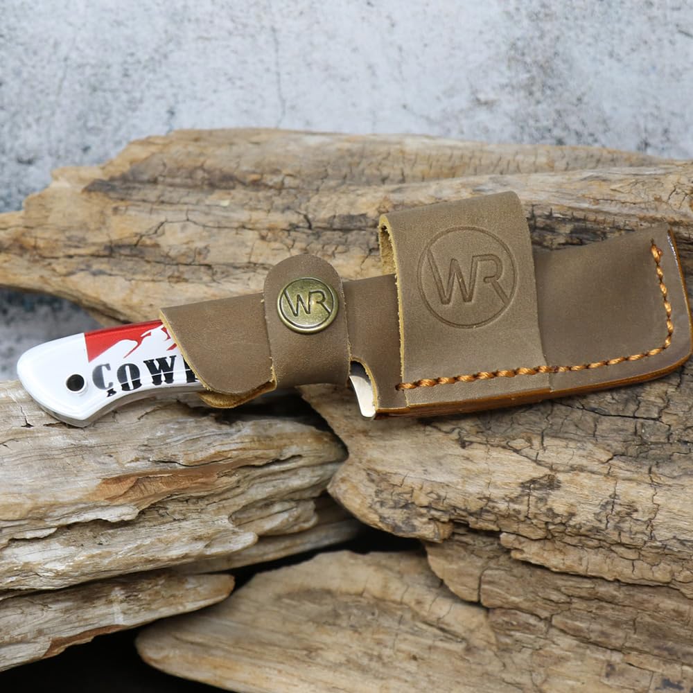 WHISKEY BENT HAT CO. Bullcutter Fixed Blade Knife  -- 440C Stainless Steel 2.5" Blade w/Leather Sheath (Cowpoke)