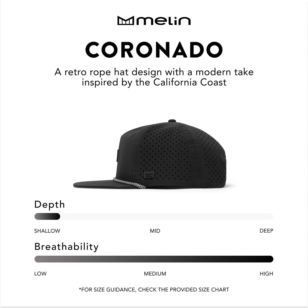 melin Coronado Anchored Hydro, White, Men's Rope Hat, Water-Resistant Fitted Baseball Cap for Men & Women, Golf, Running, or Workout Hat, Medium-Large