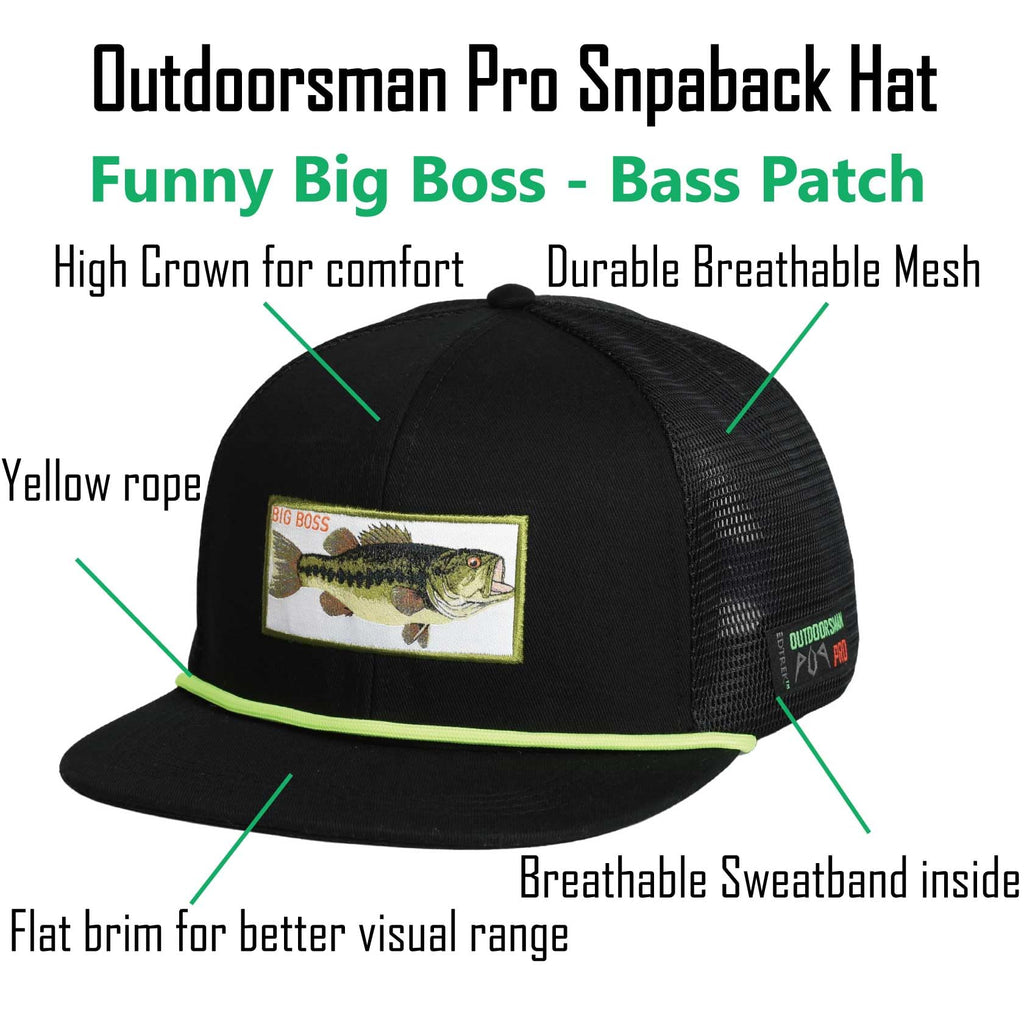 EDTREK Elite Youth Country Hat for Big Kids - Boys Snapback Hat with Flat Brim (Big Boss - Bass Black)