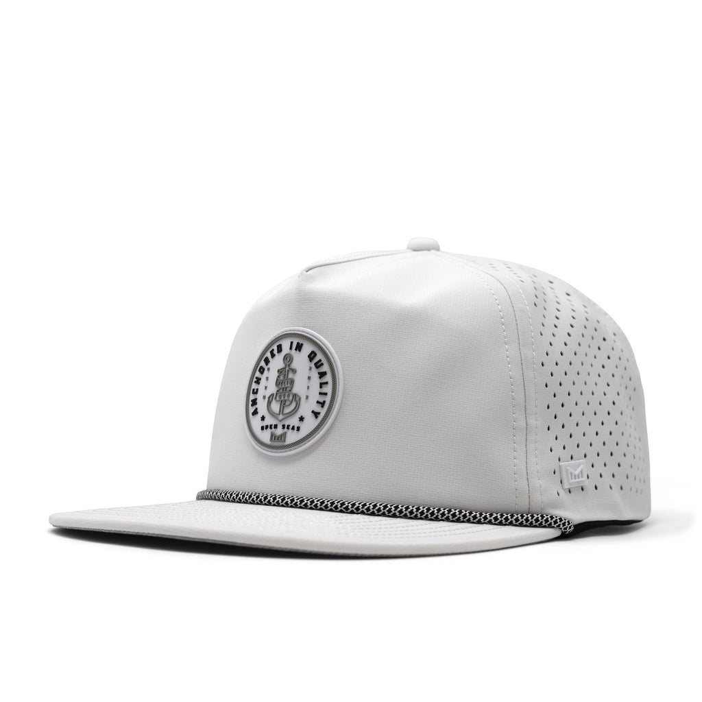 melin Coronado Anchored Hydro, White, Men's Rope Hat, Water-Resistant Fitted Baseball Cap for Men & Women, Golf, Running, or Workout Hat, Medium-Large