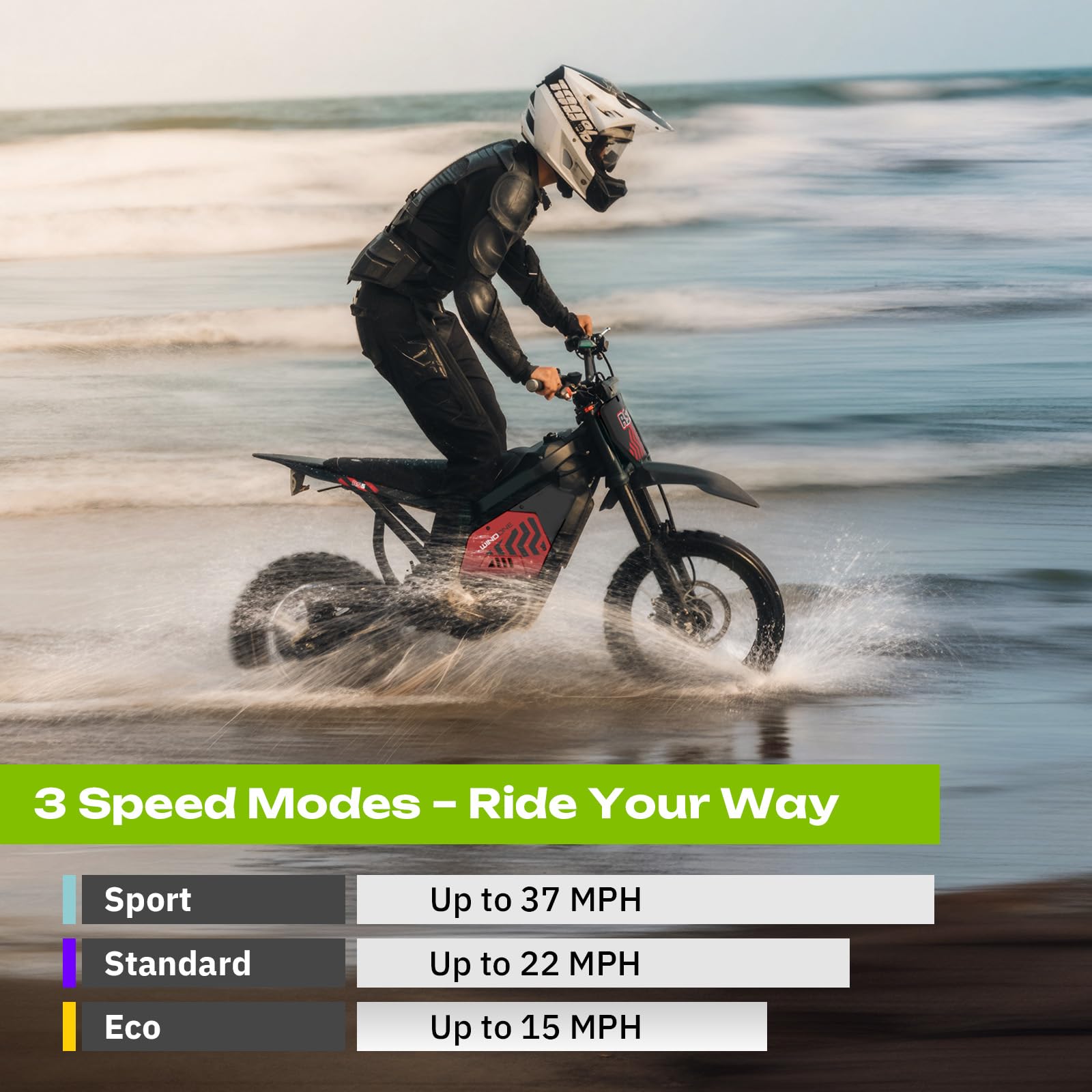 Windone RS5 Electric Dirt Bike for Teens & Adults (13+), Up to 37 MPH, 45 Miles Range, 2200W Peak Motor, 14"/12" Off-Road Tires, Hydraulic Suspension, 3-Speed Modes Electric Motorcycle (Red)
