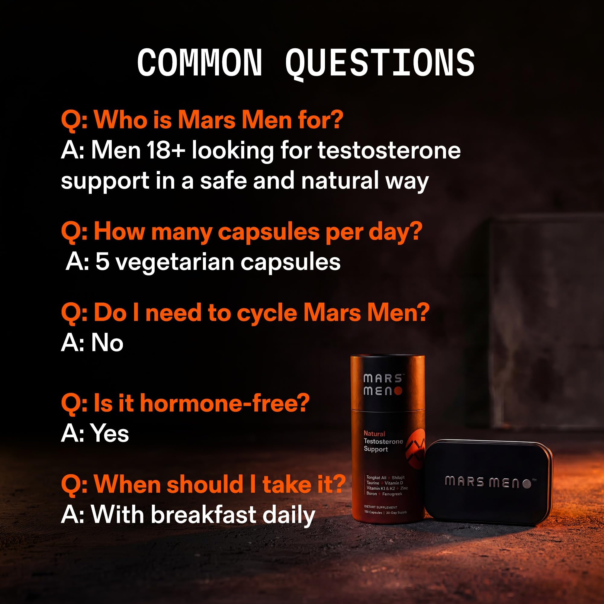 MARS MEN Testosterone Booster for Men - Natural Supplement Premium Tongkat Ali, Fenugreek, Shilajit & Boron - Male Support - Libido, Energy & Muscle Growth Support - 30 Servings + Travel Tin