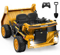 ANPABO 24V Ride On Dump Truck, 2X75W Powerful Motors, Up to 4.4Mph, EVA Tires, Construction Vehicle w/Electric Dump Bed and Extra Shovel, 19" Spacious 2 Seater, Kids Car w/Parent Remote -Yellow