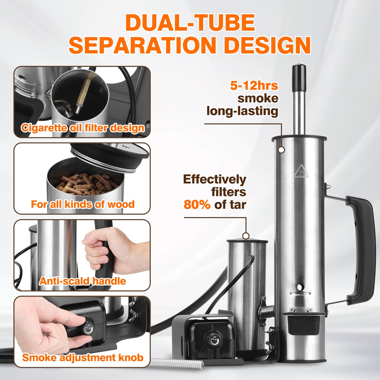 Cold Smoke Generator, Portable Electric BBQ Smoker with Air Pump, Smoke Tube for Pellet Smoker, Cold Smoking Accessory for Cheese, Salmon, Adjustable Smoke Volume, Fits for Grills & Smokers