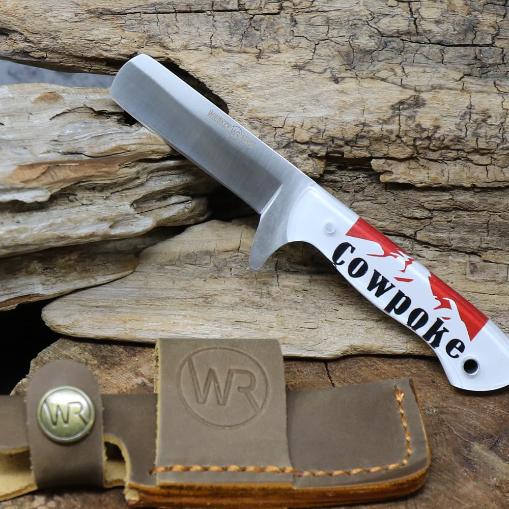 WHISKEY BENT HAT CO. Bullcutter Fixed Blade Knife  -- 440C Stainless Steel 2.5" Blade w/Leather Sheath (Cowpoke)