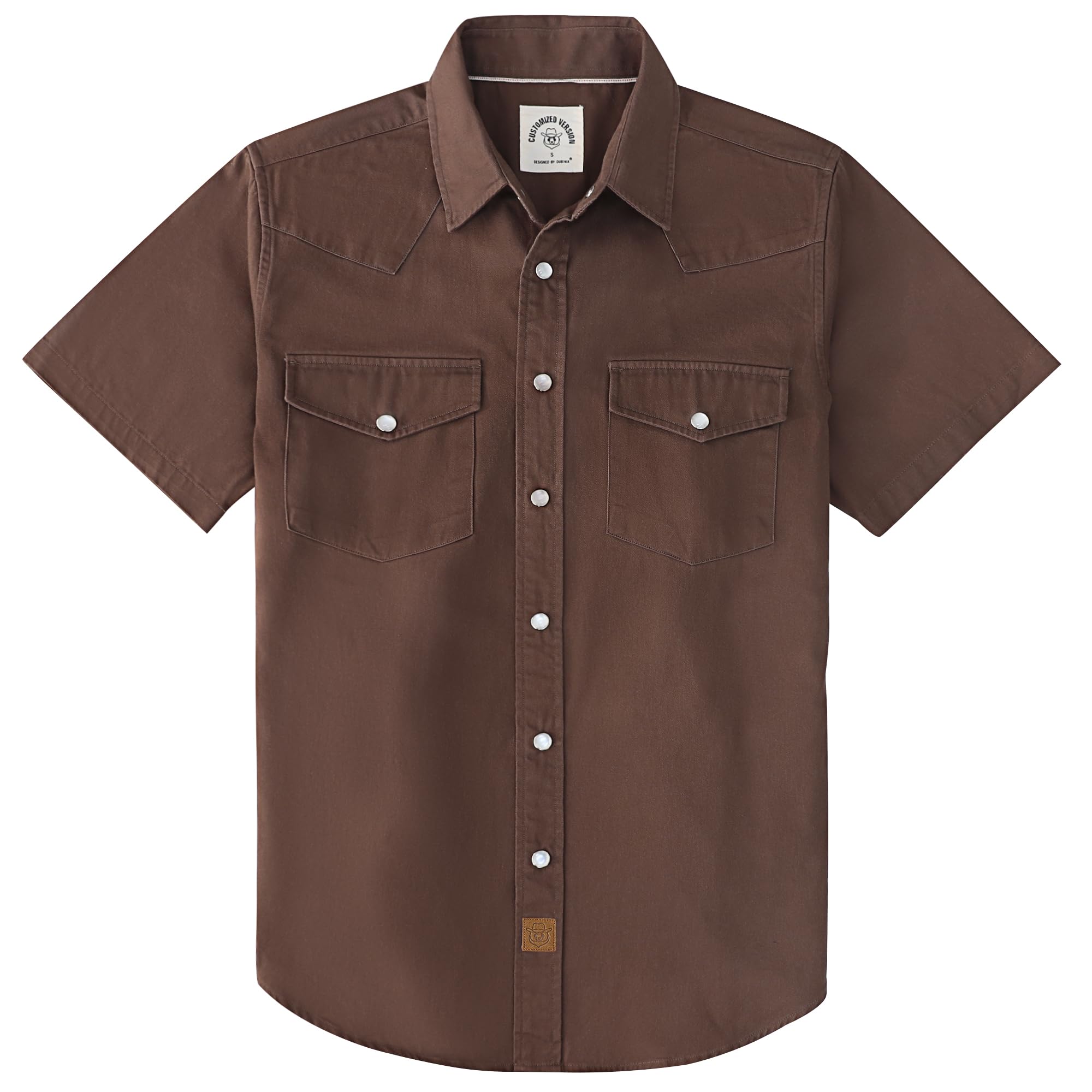 Dubinik® Pearl Snap Western Shirt for Men Short Sleeve Durable Cotton Cowboy Work Shirt Brown