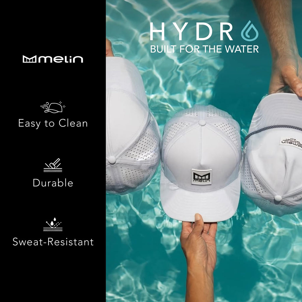 melin Coronado Anchored Hydro, White, Men's Rope Hat, Water-Resistant Fitted Baseball Cap for Men & Women, Golf, Running, or Workout Hat, Medium-Large