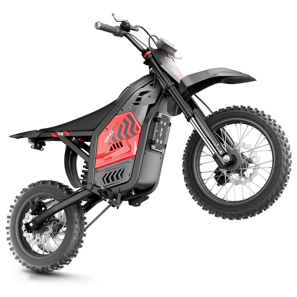 Windone RS5 Electric Dirt Bike for Teens & Adults (13+), Up to 37 MPH, 45 Miles Range, 2200W Peak Motor, 14"/12" Off-Road Tires, Hydraulic Suspension, 3-Speed Modes Electric Motorcycle (Red)
