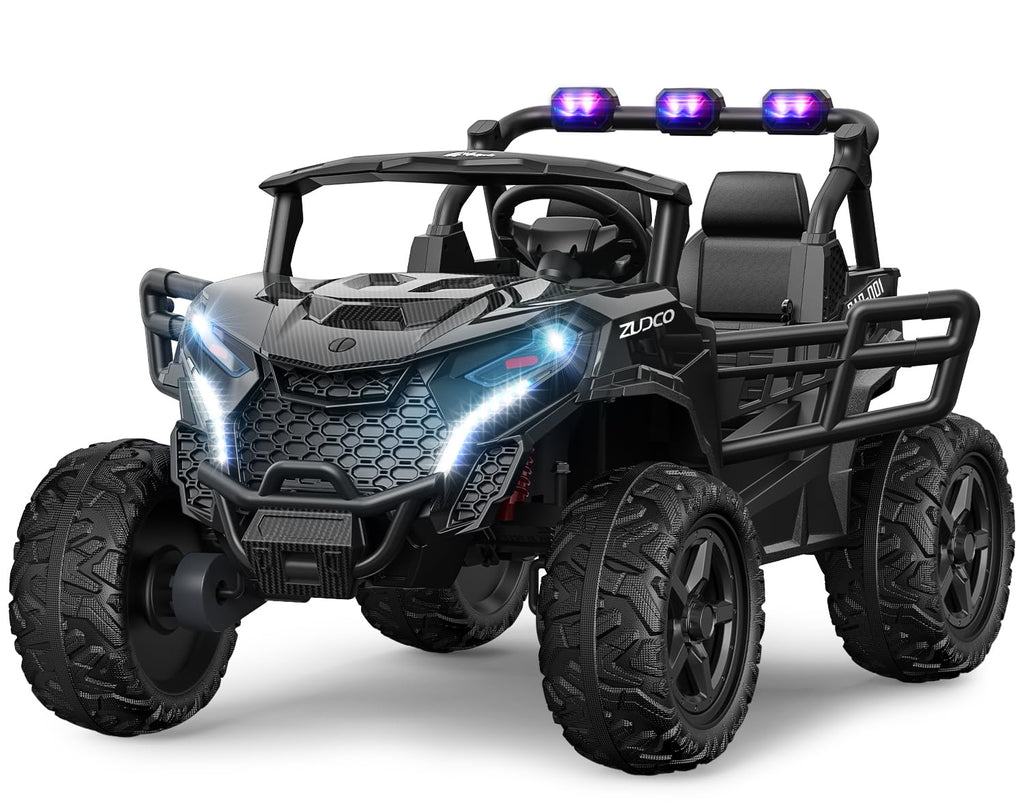ARBELI 24V 2 Seater Ride on Car Truck 4x200W, EVA Tires, 4WD/2WD, Rainbow Lights, Remote Control, Shock Absorbers, Bluetooth, Ride on Toy for Big Kids Ages 3-8, Black