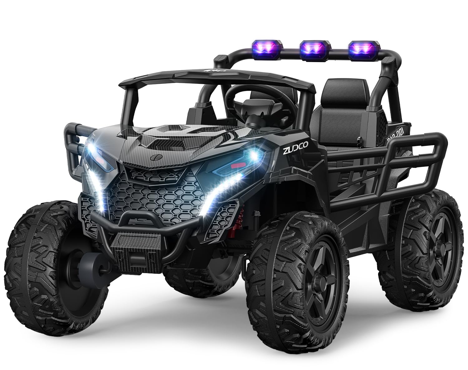 ARBELI 24V 2 Seater Ride on Car Truck 4x200W, EVA Tires, 4WD/2WD, Rainbow Lights, Remote Control, Shock Absorbers, Bluetooth, Ride on Toy for Big Kids Ages 3-8, Black