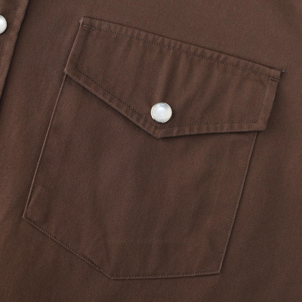Dubinik® Pearl Snap Western Shirt for Men Short Sleeve Durable Cotton Cowboy Work Shirt Brown