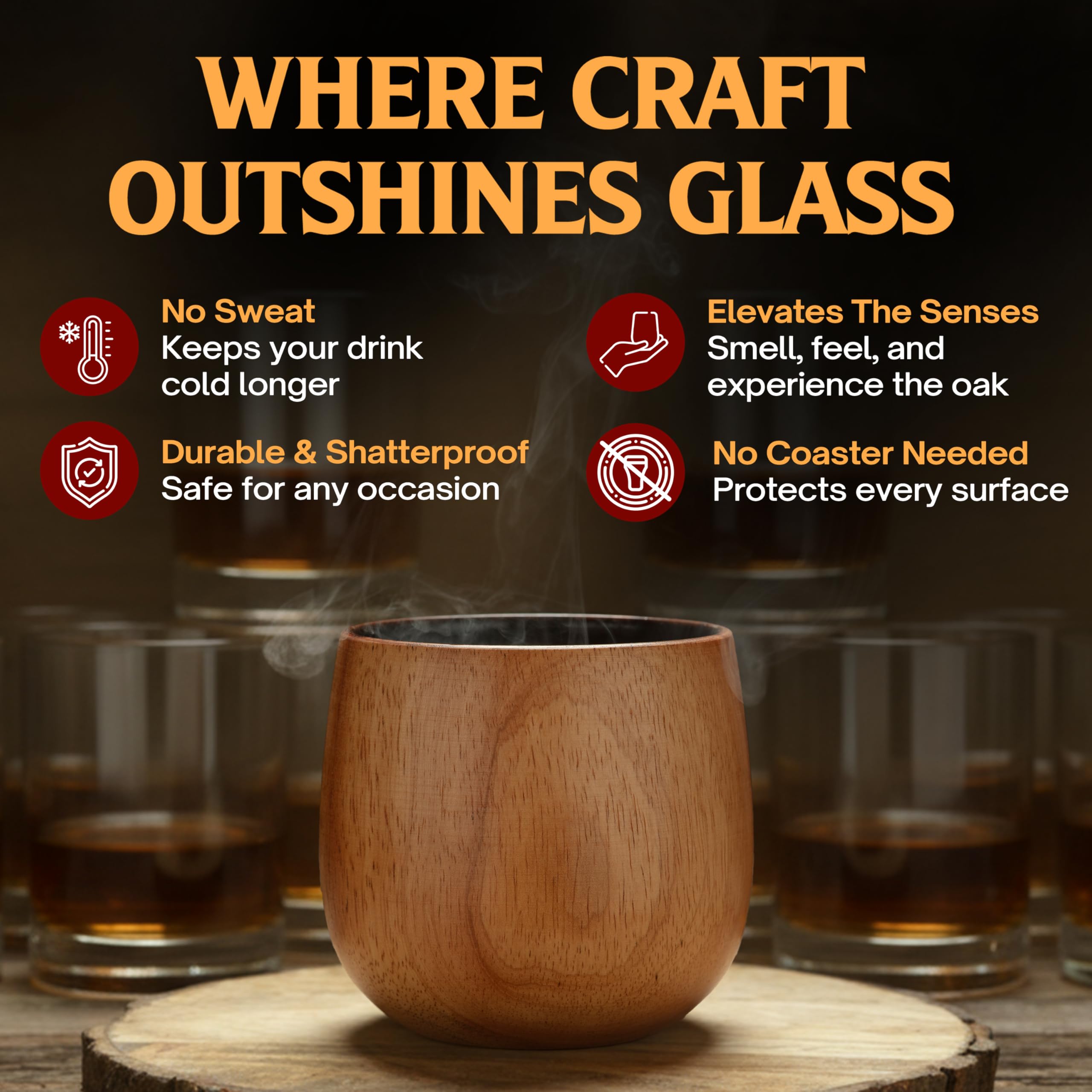Oaksip The Original Charred Wooden Bourbon Drinking Glass | Charred Old Fashioned Glass | Bourbon Gifts for Men, Dad, or Brother | Whiskey Gifts