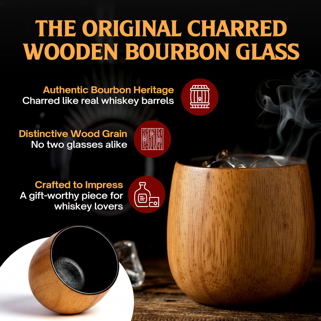 Oaksip The Original Charred Wooden Bourbon Drinking Glass | Charred Old Fashioned Glass | Bourbon Gifts for Men, Dad, or Brother | Whiskey Gifts