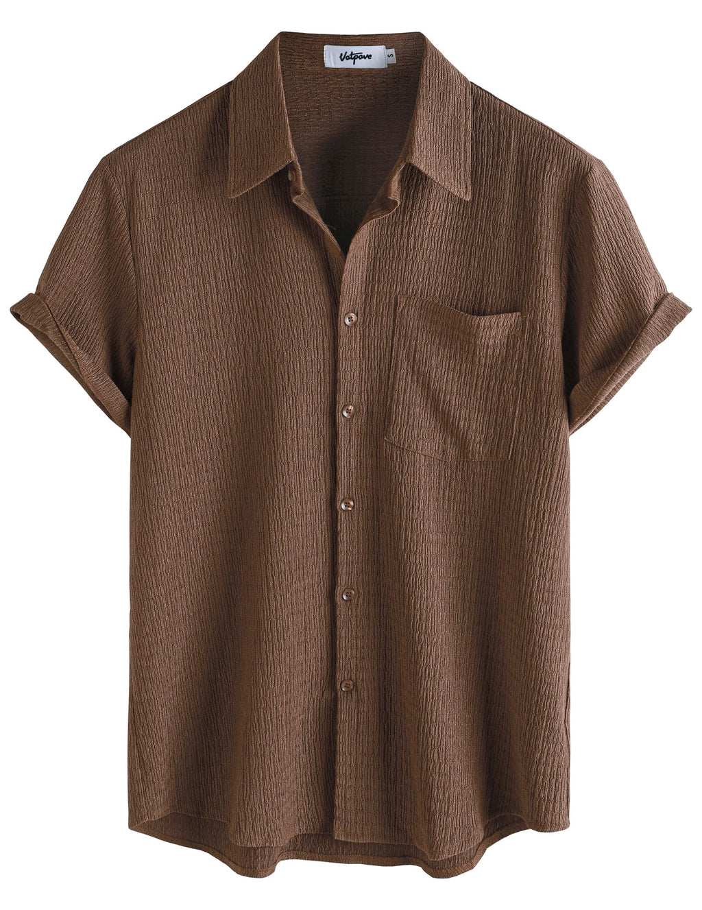 VATPAVE Mens Summer Striped Shirts Button Down Short Sleeve Vintage Beach Hawaiian Shirts with Pocket Large Pure Coffee