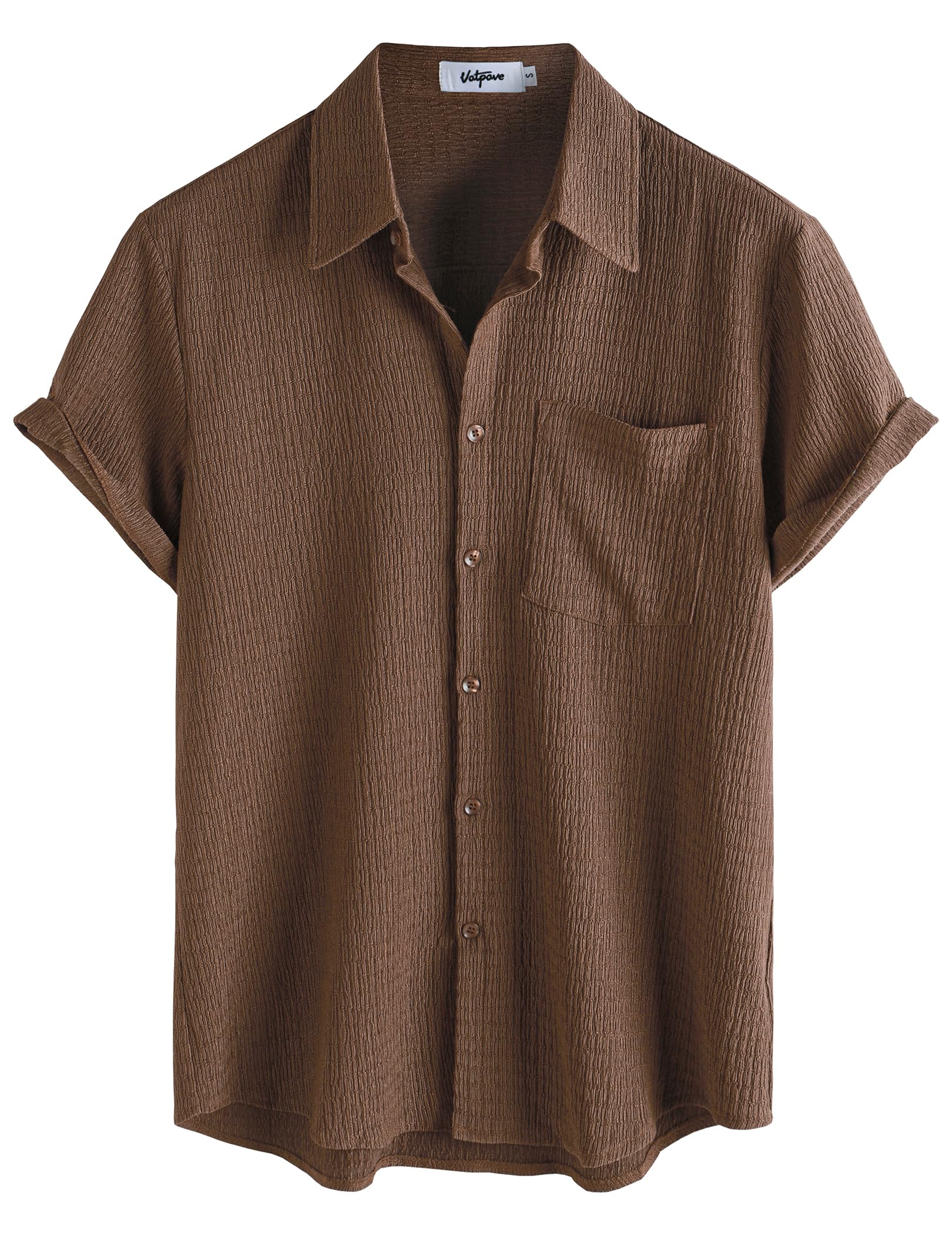 VATPAVE Mens Summer Striped Shirts Button Down Short Sleeve Vintage Beach Hawaiian Shirts with Pocket Large Pure Coffee