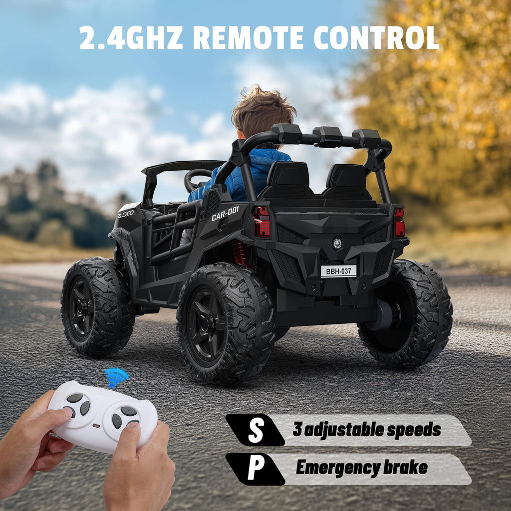 ARBELI 24V 2 Seater Ride on Car Truck 4x200W, EVA Tires, 4WD/2WD, Rainbow Lights, Remote Control, Shock Absorbers, Bluetooth, Ride on Toy for Big Kids Ages 3-8, Black