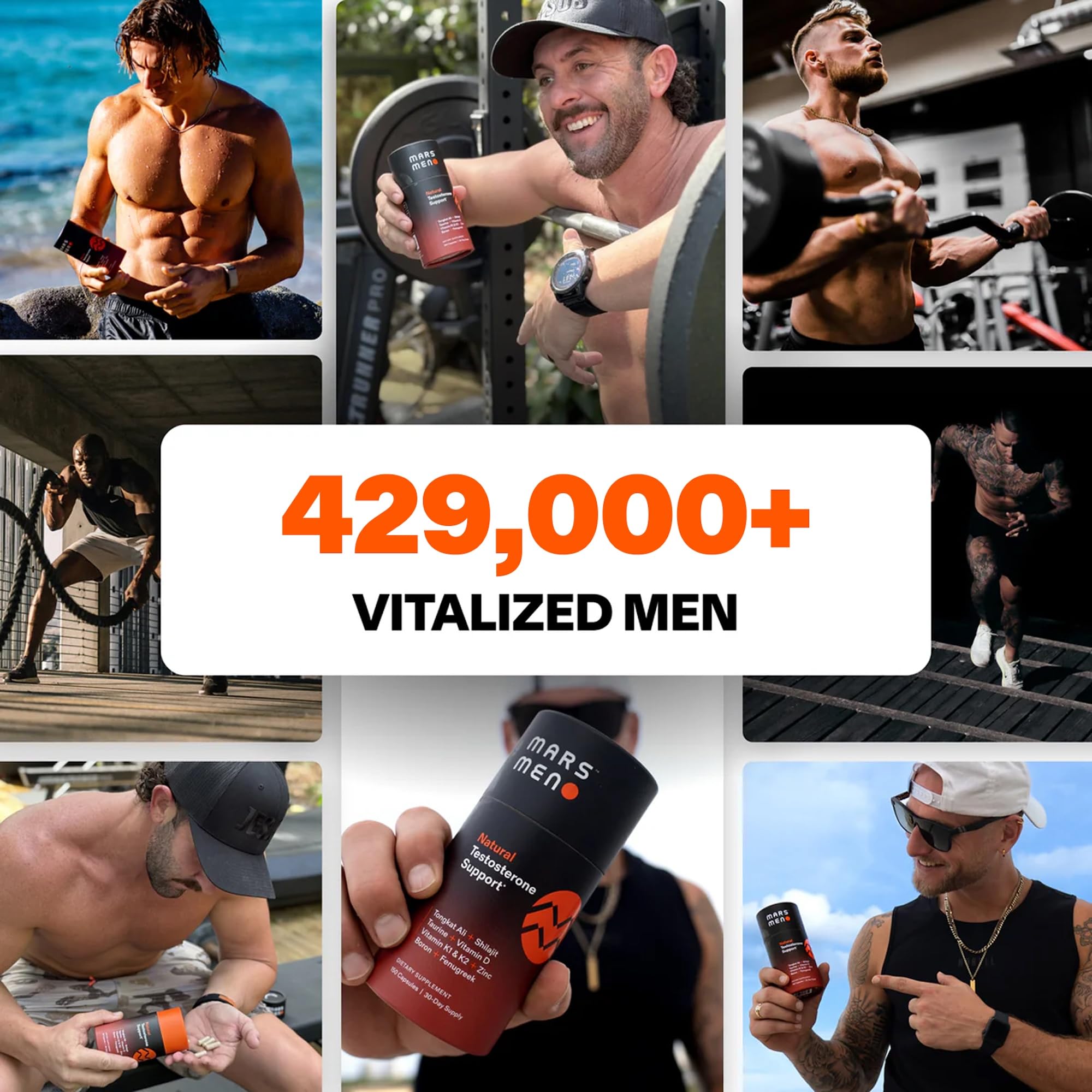 MARS MEN Testosterone Booster for Men - Natural Supplement Premium Tongkat Ali, Fenugreek, Shilajit & Boron - Male Support - Libido, Energy & Muscle Growth Support - 30 Servings + Travel Tin