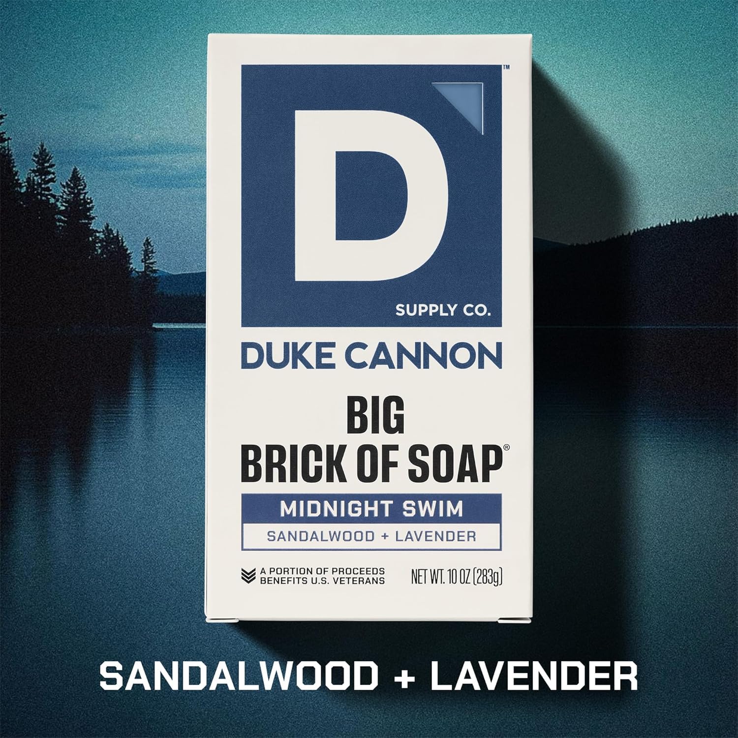 Duke Cannon Big Brick of Soap – Sandalwood + Lavender Scent – Large Triple-Milled Bar Soap for Men, Long-Lasting, Moisturizing with Natural Oils, Supports U.S. Veterans, Midnight Swim (10 oz.)
