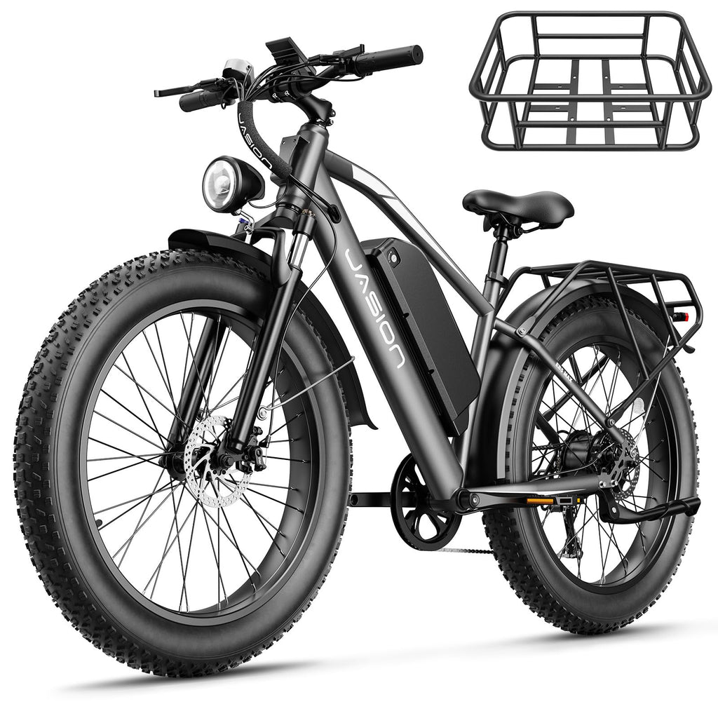 Jasion EB5 MAX Electric Bike for Adults with 2000W Peak Motor, 48V 15Ah (720Wh) Battery Electric Mountain Bike, 26'' x 4'' Fat Tire Ebike, 28+MPH Speed, Cruise Control, with Fenders, Rear Rack