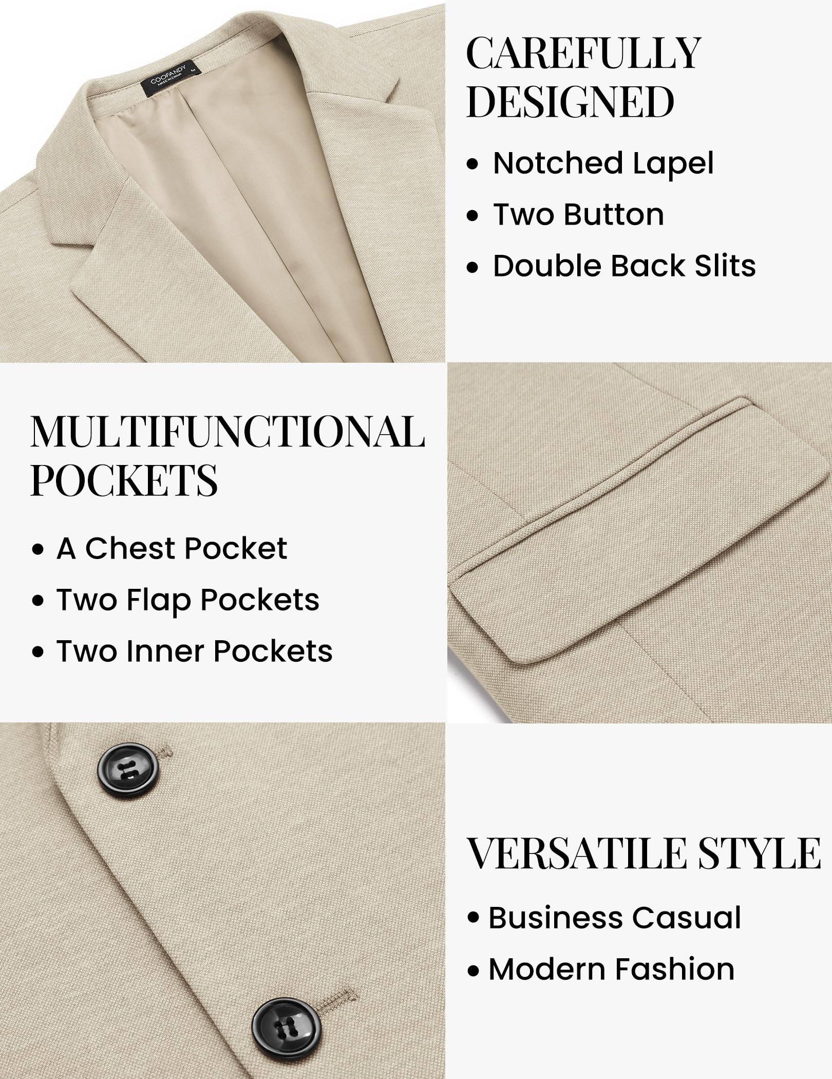 COOFANDY Mens Casual Blazer Knit Sport Coat Lightweight Two Button Suit Jacket Brown, L