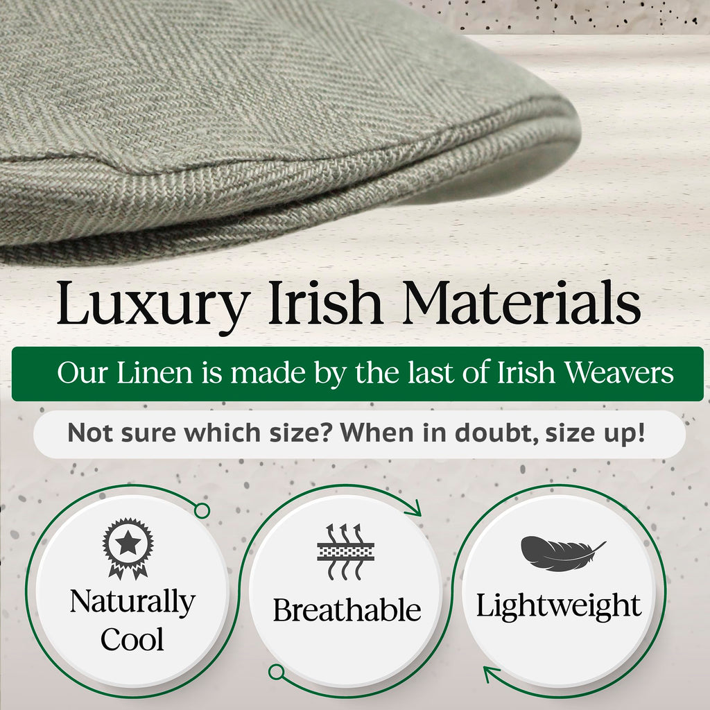 Biddy Murphy Irish Linen Newsboy Hat, Men's Slim Fit Flat Cap, Imported from Ireland, Light Grey, Small