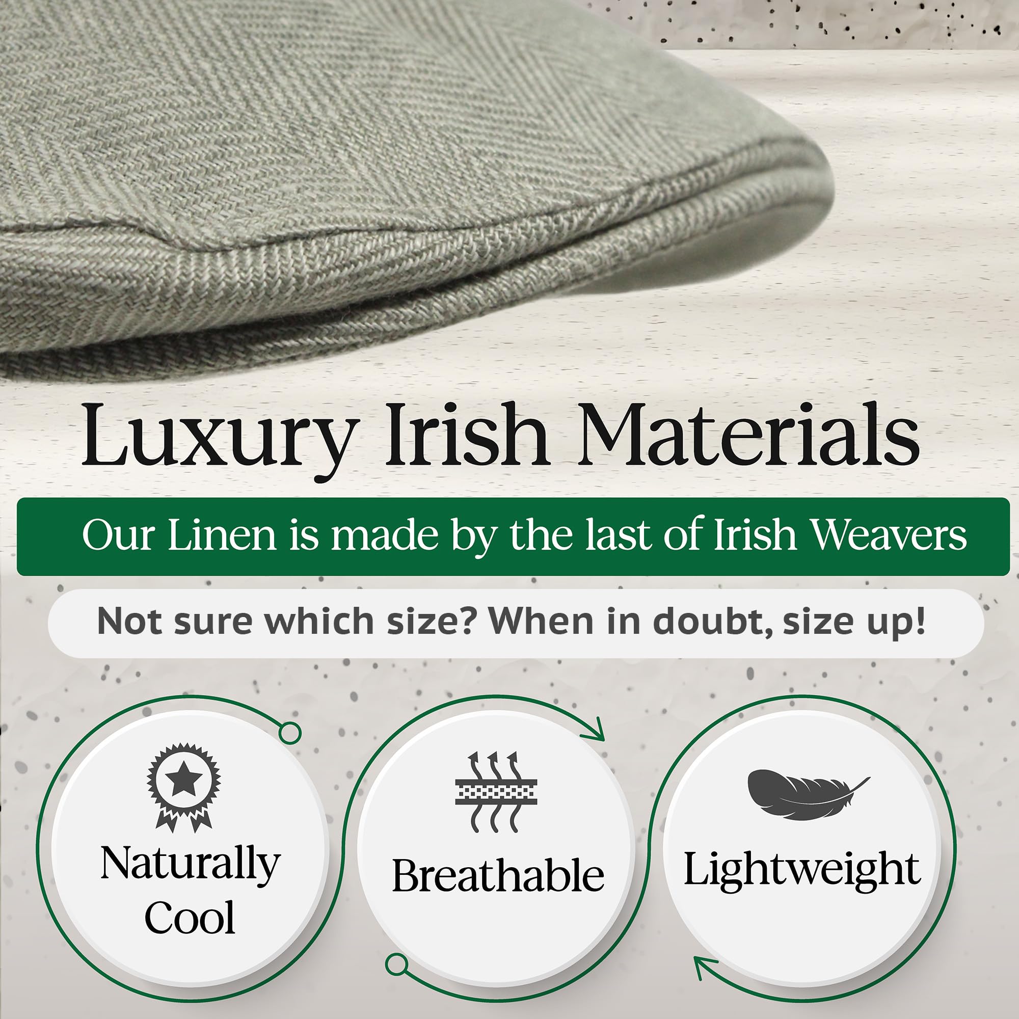 Biddy Murphy Irish Linen Newsboy Hat, Men's Slim Fit Flat Cap, Imported from Ireland, Light Grey, Small