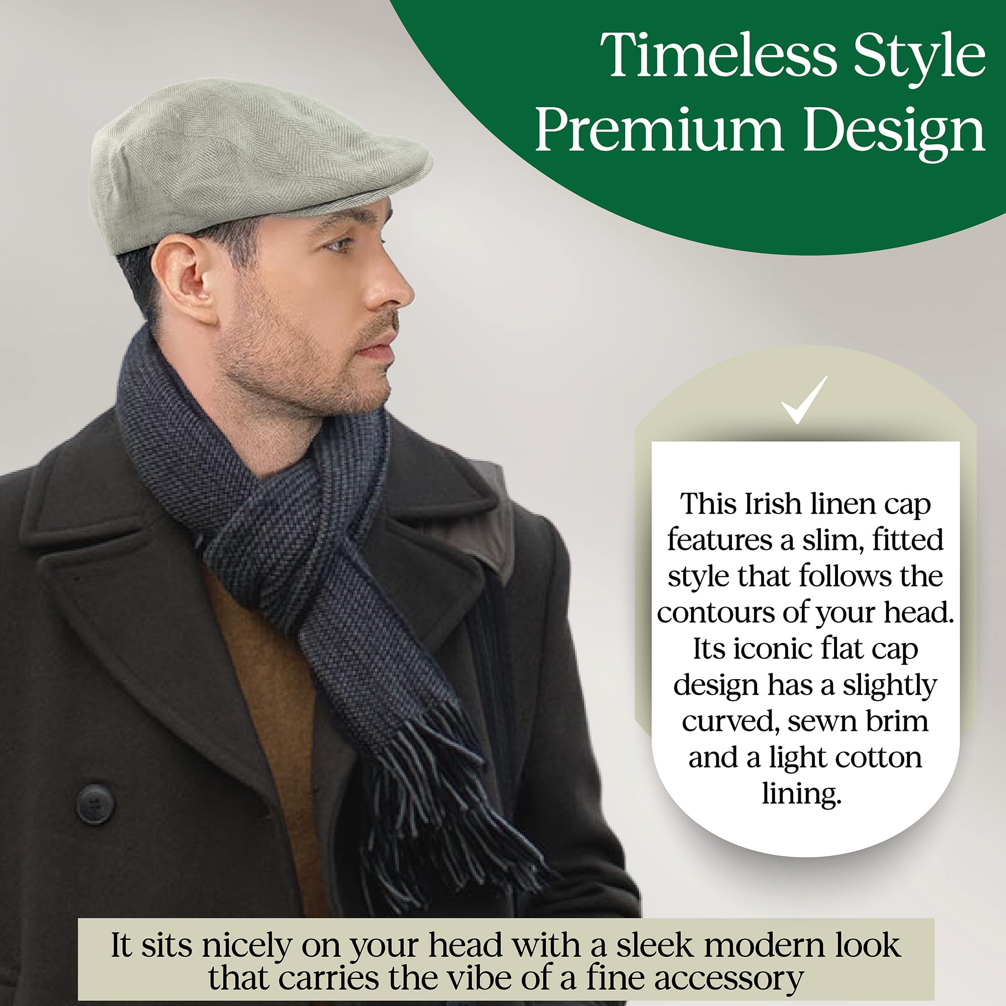 Biddy Murphy Irish Linen Newsboy Hat, Men's Slim Fit Flat Cap, Imported from Ireland, Light Grey, Small