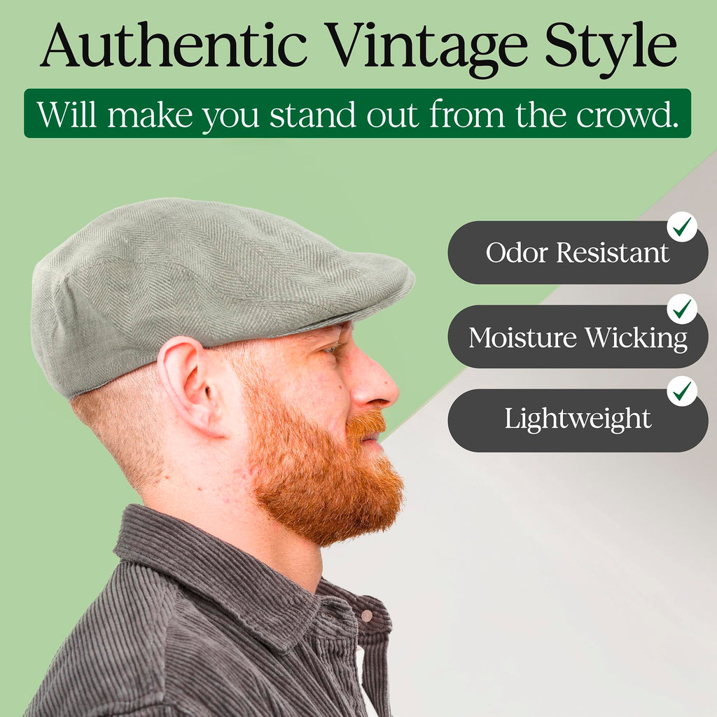 Biddy Murphy Irish Linen Newsboy Hat, Men's Slim Fit Flat Cap, Imported from Ireland, Light Grey, Small