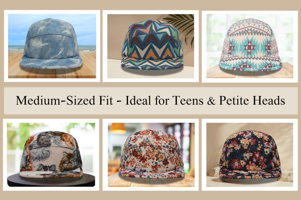 Hatphile Jacquard 5 Panel Camp Hat – Red & Navy Geometric Tapestry Pattern Adjustable Unisex Streetwear Cap, Low Profile Fashion Hat for Men Women