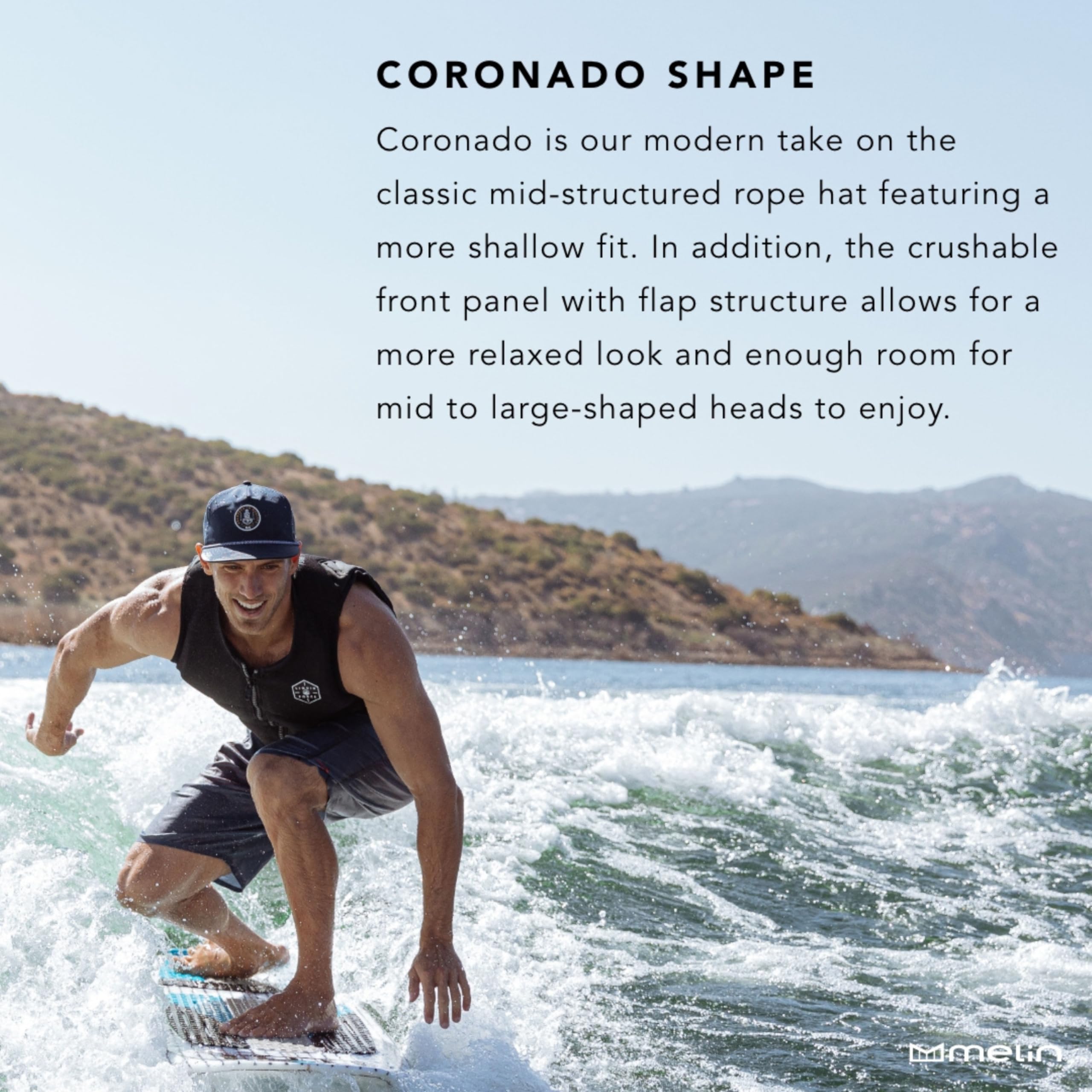 melin Coronado Anchored Hydro, White, Men's Rope Hat, Water-Resistant Fitted Baseball Cap for Men & Women, Golf, Running, or Workout Hat, Medium-Large