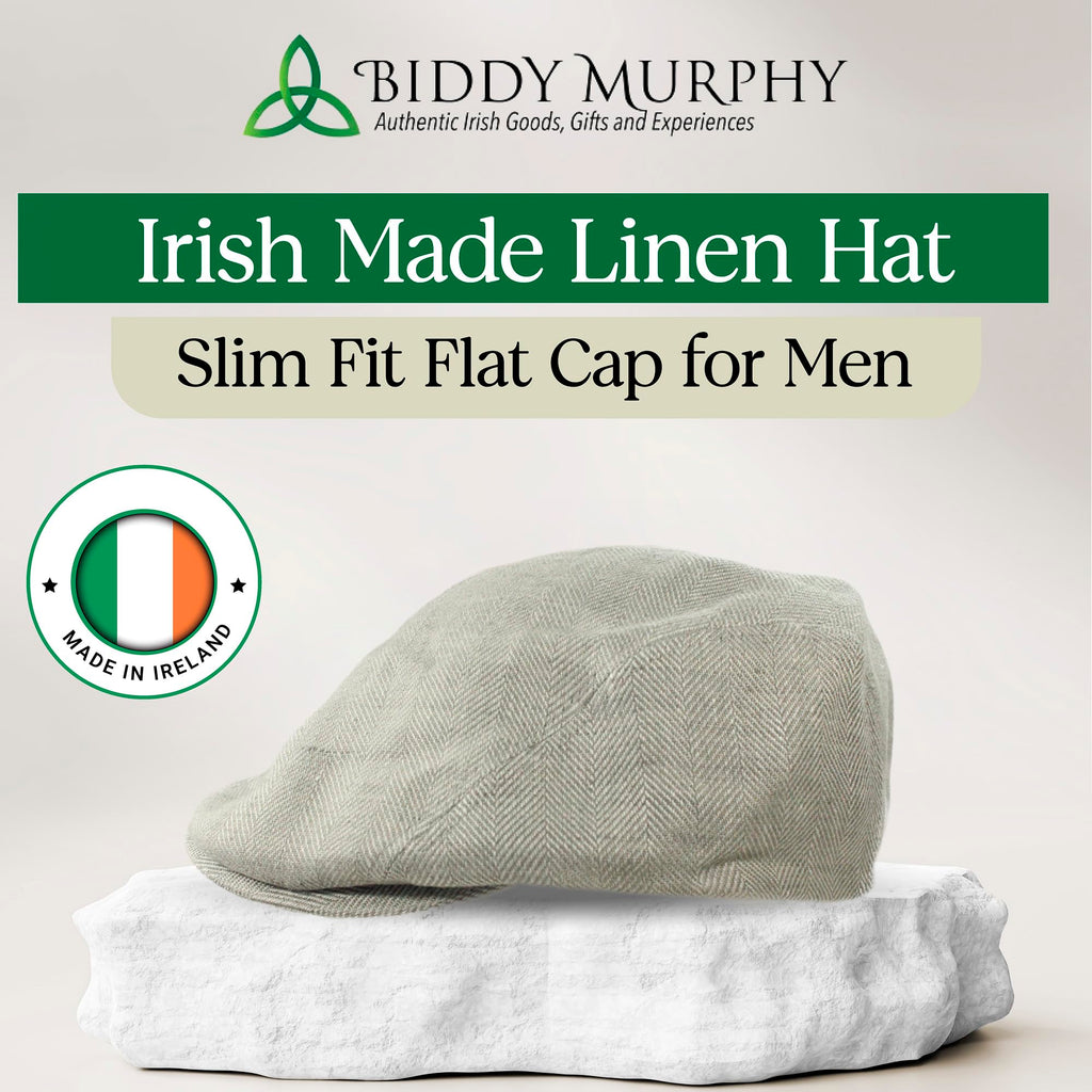 Biddy Murphy Irish Linen Newsboy Hat, Men's Slim Fit Flat Cap, Imported from Ireland, Light Grey, Small