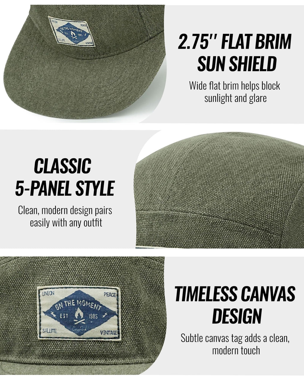 CLAPE Snapback 5 Panel Hat for Men + Women - Washed Cotton Flat Bill Baseball Cap Strapback Hip Hop Biker Board Cap