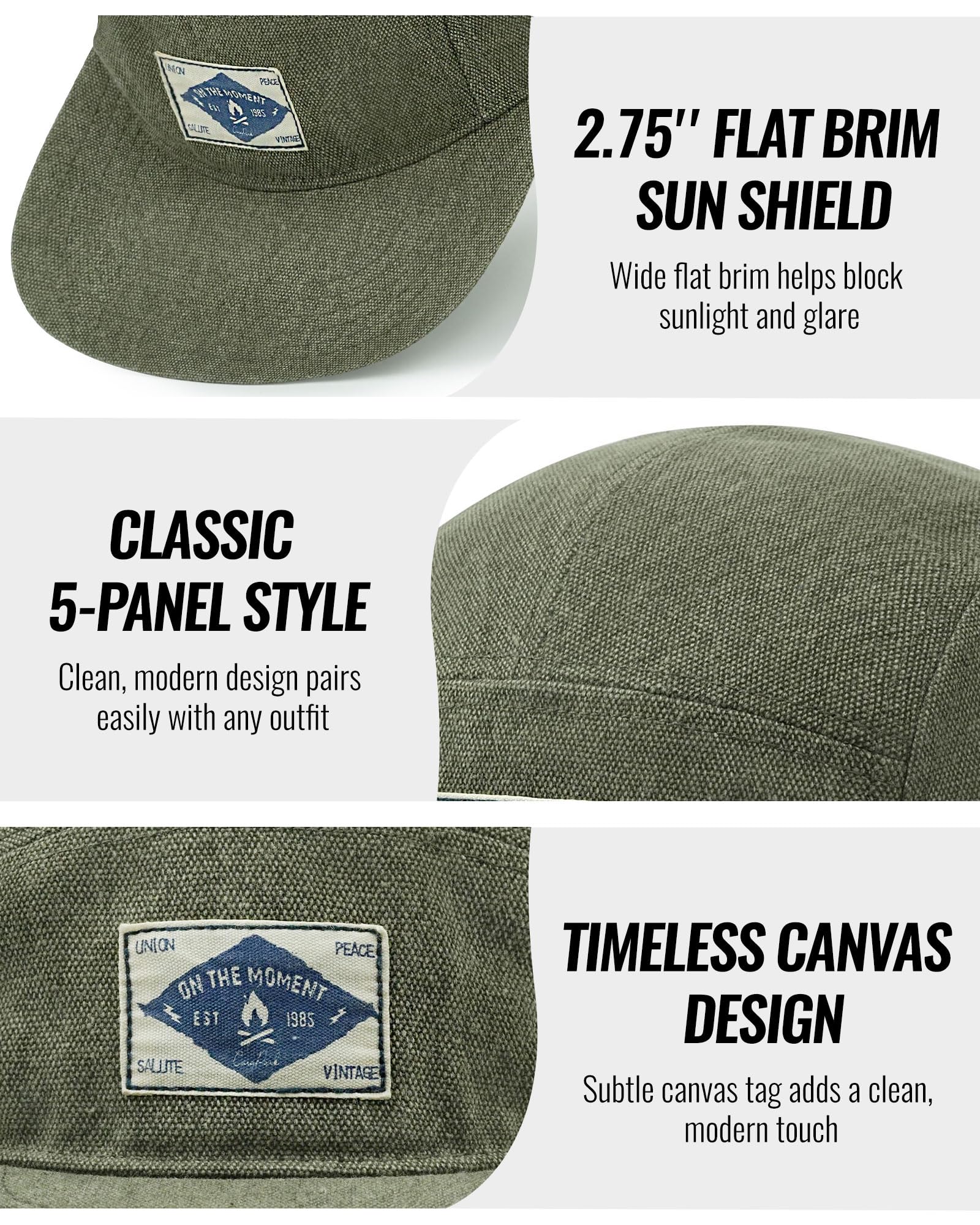 CLAPE Snapback 5 Panel Hat for Men + Women - Washed Cotton Flat Bill Baseball Cap Strapback Hip Hop Biker Board Cap