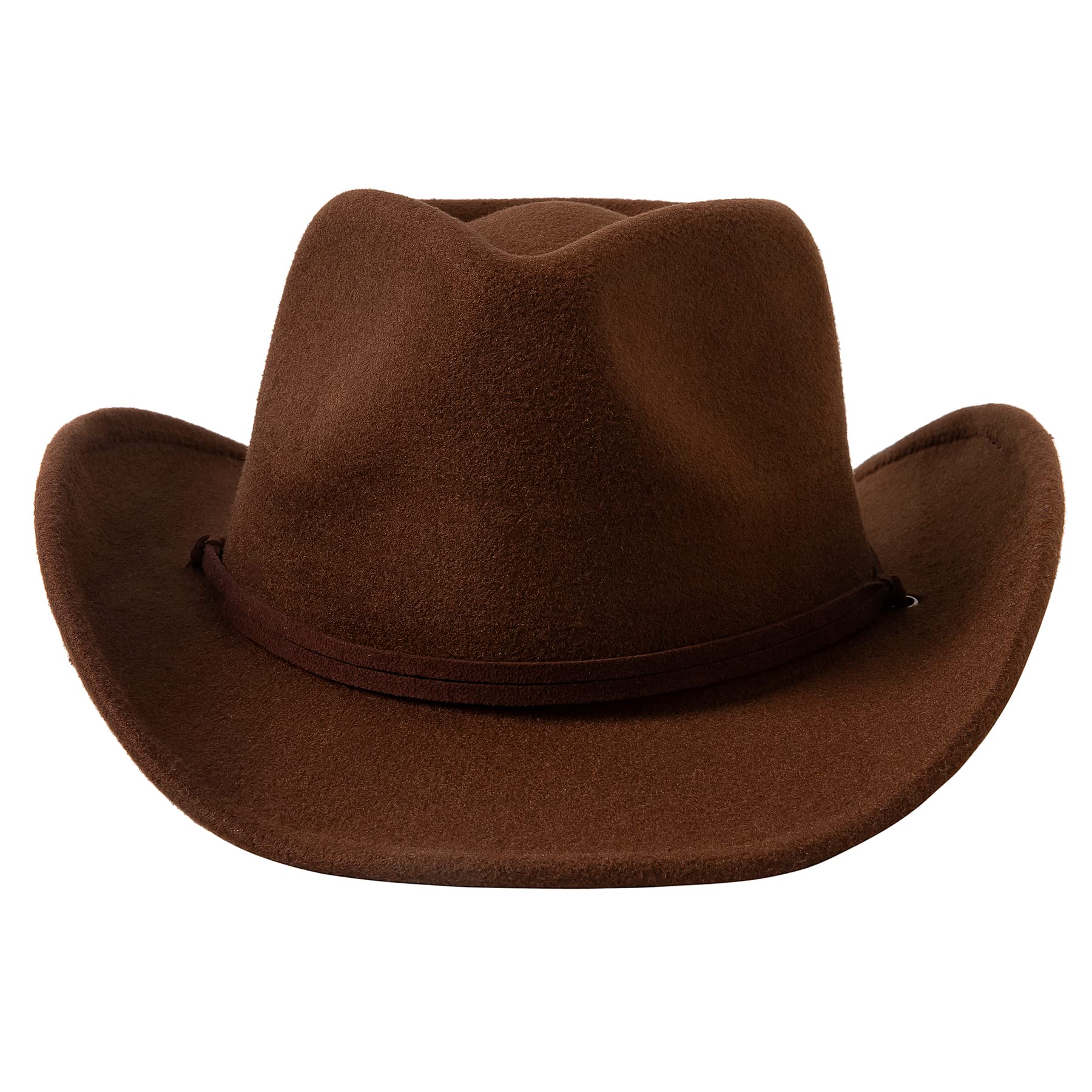 Jastore Kids Girls Boys Wide Brim Western Cowboy Cowgirl Hat with Wind Lanyard Felt Fedora Hat (Coffee, 5-12 Years)