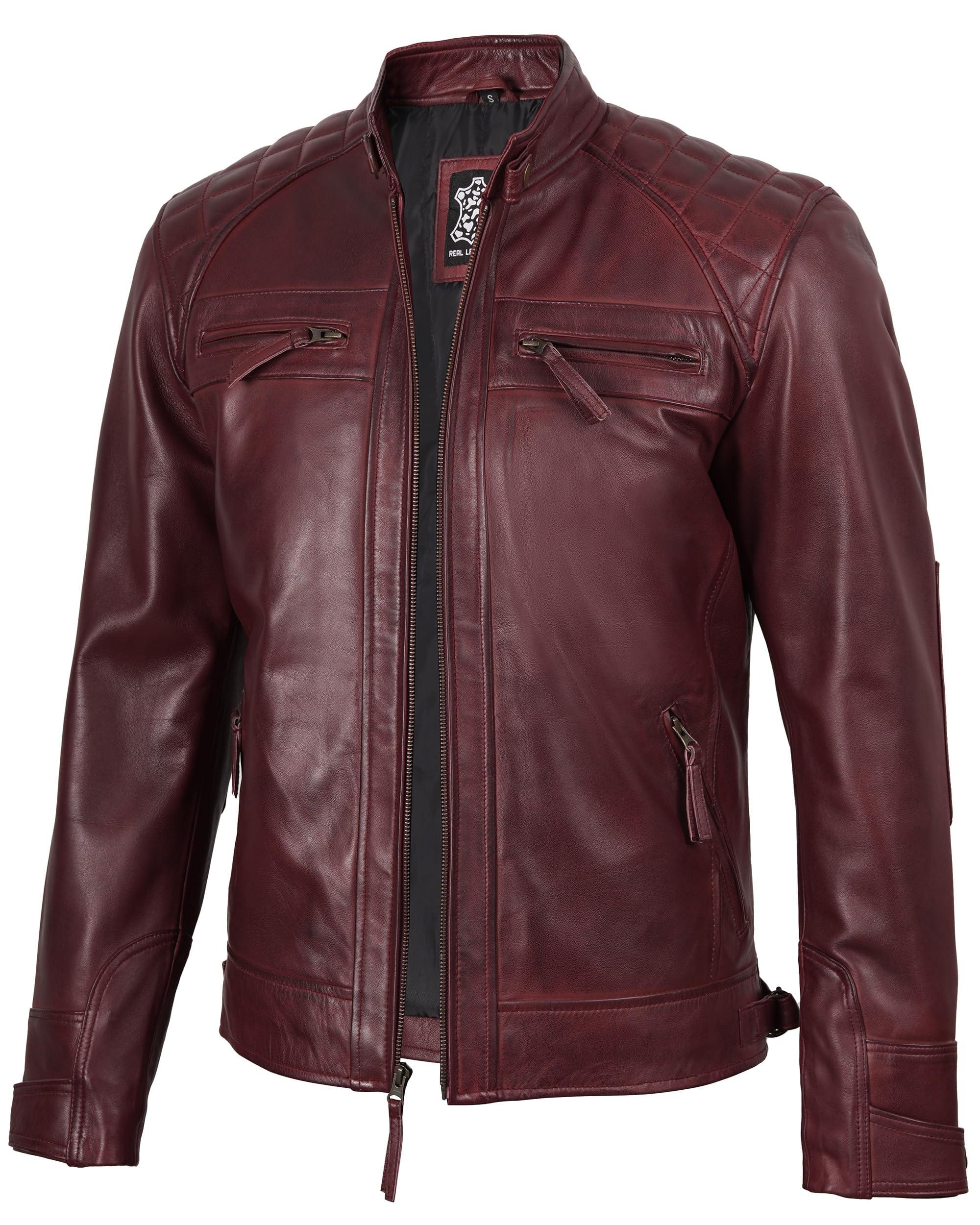 Mens Leather Jacket - chaquetas de cuero para hombre | [1100103] D1 Burgundy, M