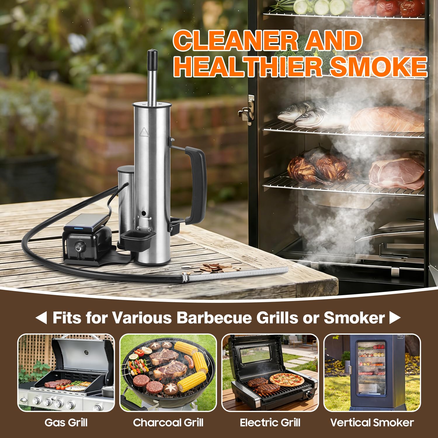 Cold Smoke Generator, Portable Electric BBQ Smoker with Air Pump, Smoke Tube for Pellet Smoker, Cold Smoking Accessory for Cheese, Salmon, Adjustable Smoke Volume, Fits for Grills & Smokers