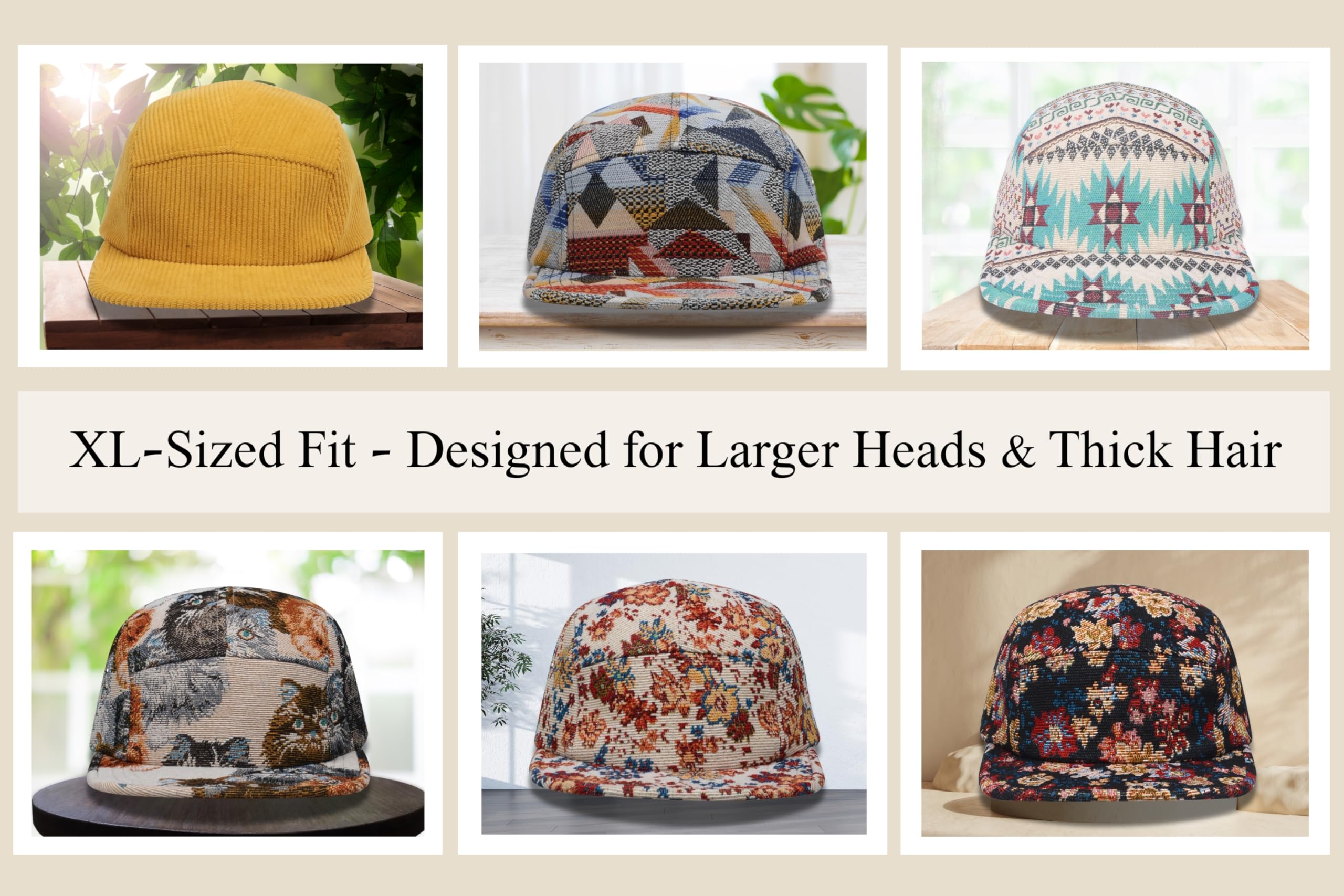 Hatphile Jacquard 5 Panel Camp Hat – Red & Navy Geometric Tapestry Pattern Adjustable Unisex Streetwear Cap, Low Profile Fashion Hat for Men Women