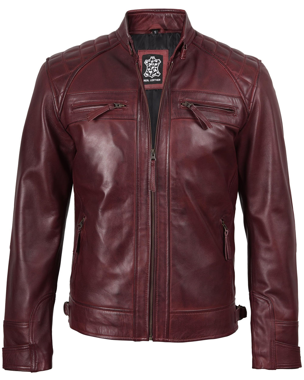 Mens Leather Jacket - chaquetas de cuero para hombre | [1100103] D1 Burgundy, M