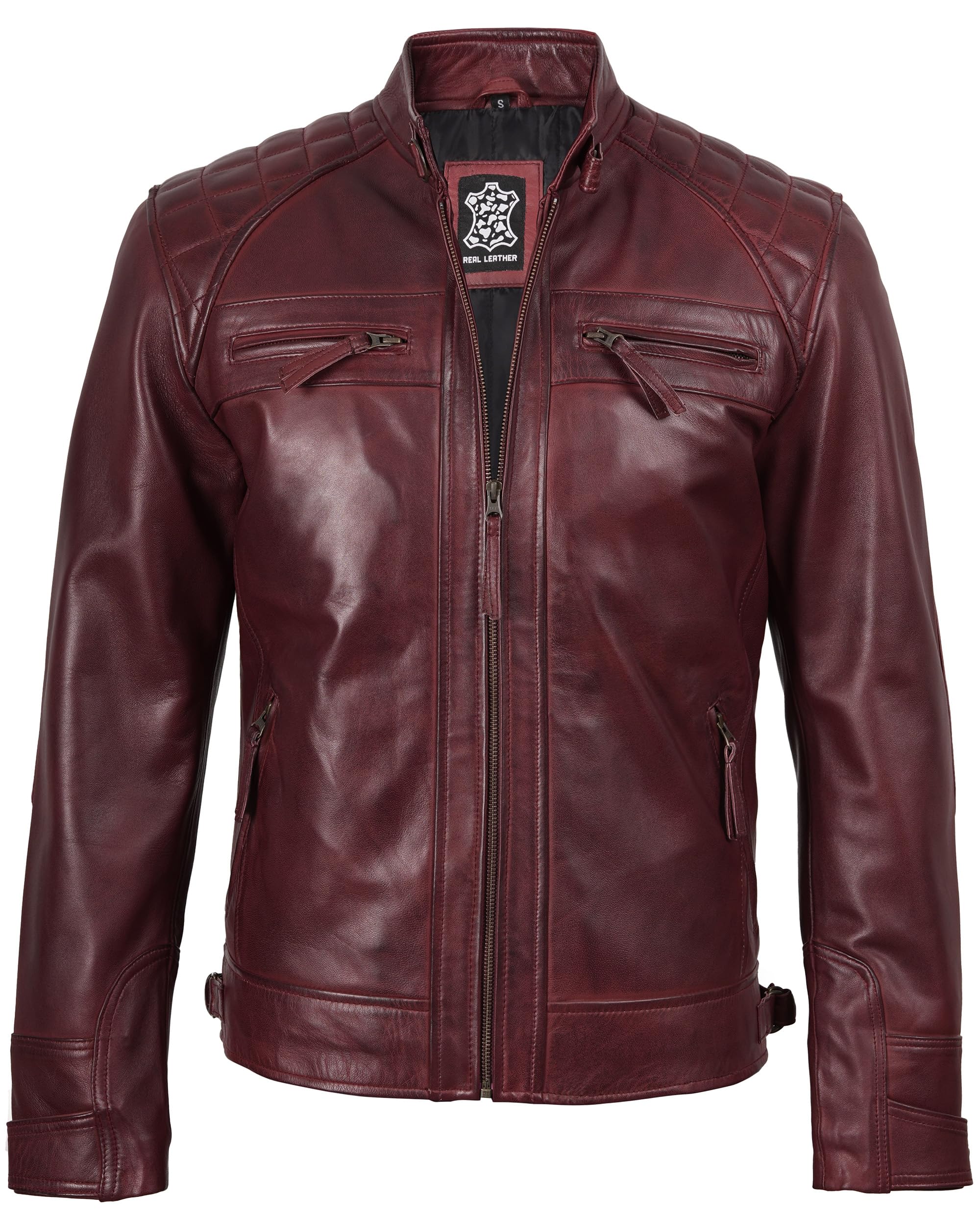 Mens Leather Jacket - chaquetas de cuero para hombre | [1100103] D1 Burgundy, M