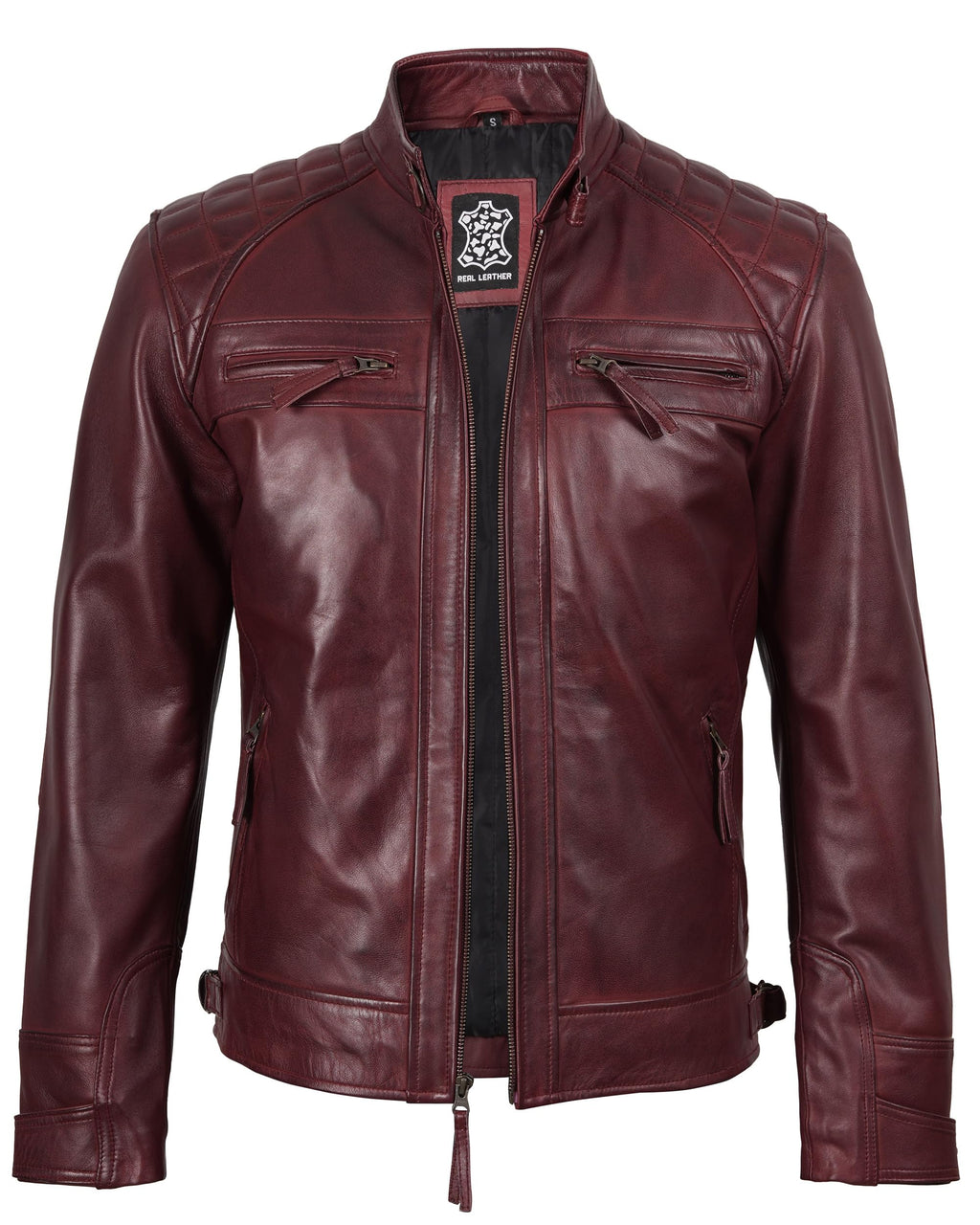 Mens Leather Jacket - chaquetas de cuero para hombre | [1100103] D1 Burgundy, M