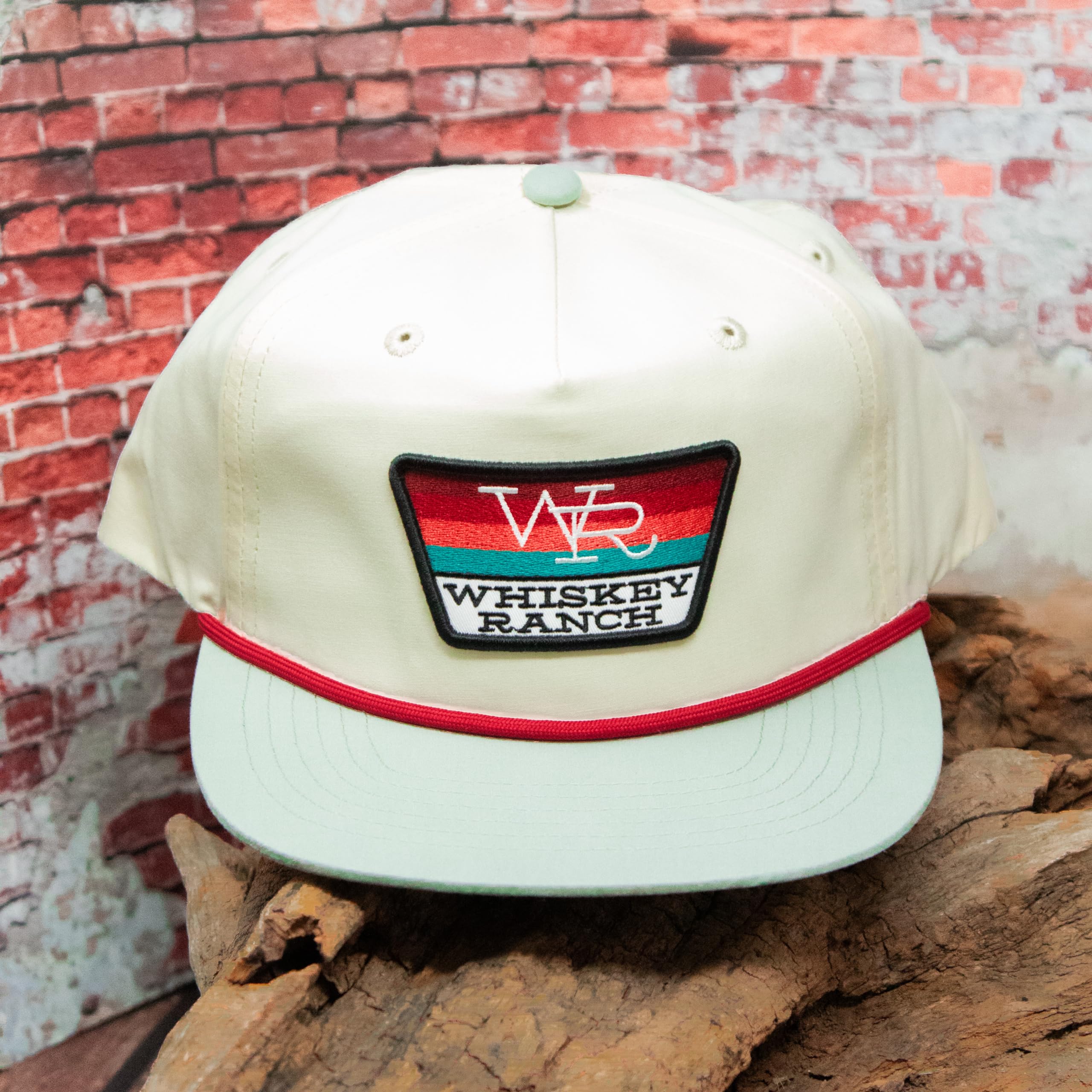 WHISKEY BENT HAT CO. Whiskey Ranch Vintage Style Adjustable Roped Bill Snapback Hats (US, Alpha, One Size, Stripe Yellow/Sage)