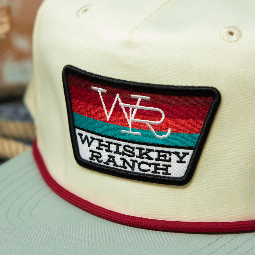 WHISKEY BENT HAT CO. Whiskey Ranch Vintage Style Adjustable Roped Bill Snapback Hats (US, Alpha, One Size, Stripe Yellow/Sage)