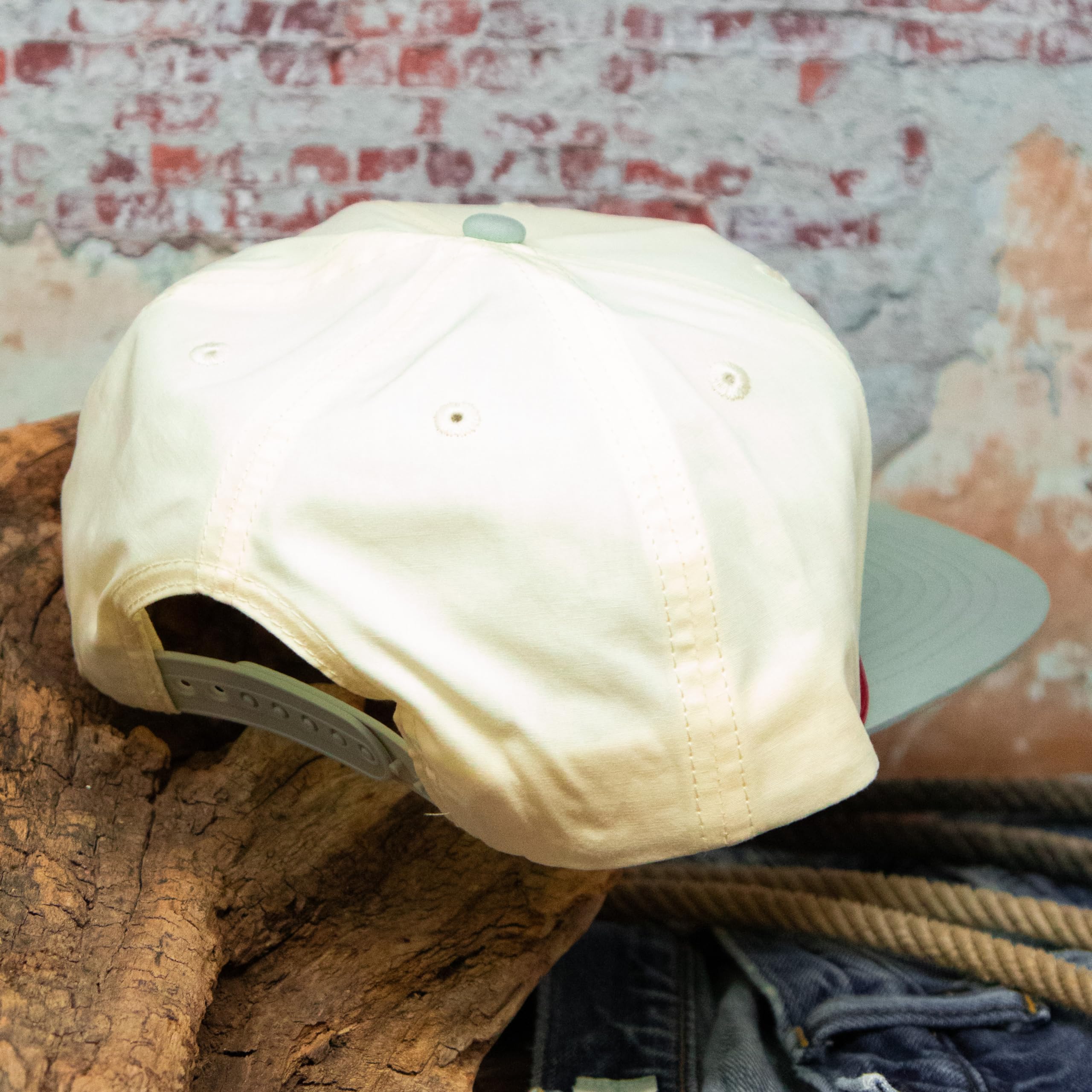 WHISKEY BENT HAT CO. Whiskey Ranch Vintage Style Adjustable Roped Bill Snapback Hats (US, Alpha, One Size, Stripe Yellow/Sage)