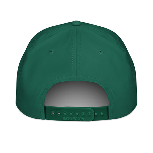 Embroidered Rope Golf Hat with duck logo in kelly green and white, back view