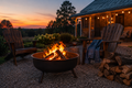 Smokeless fire pit on a gravel country patio with chairs and firewood for a premium backyard fire circle